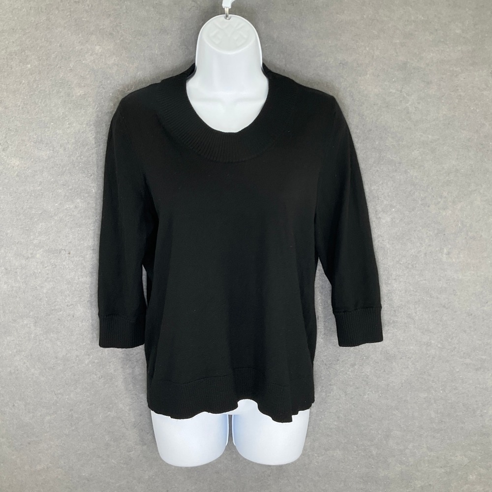 Banana Republic Merino Wool‎ Sweater Women Sz M Petite Black 3/4 Sleeve Top Knit
